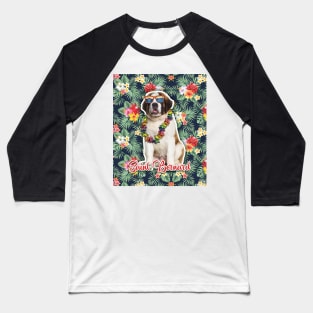 Saint Bernard Summer Funky Hawaiian, Hawaii Style, Dog Personalized Hawaiian Baseball T-Shirt